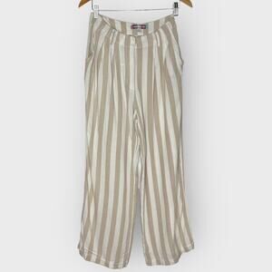 Urban Outfitters Nothing But Business Linen Striped Trouser Size 4 Tan Wide Leg